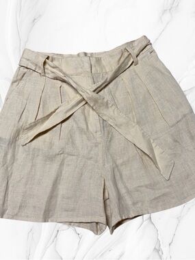 Mango High-Rise Cream Linen Blend Tie-Waist Women’s Shorts small NWT